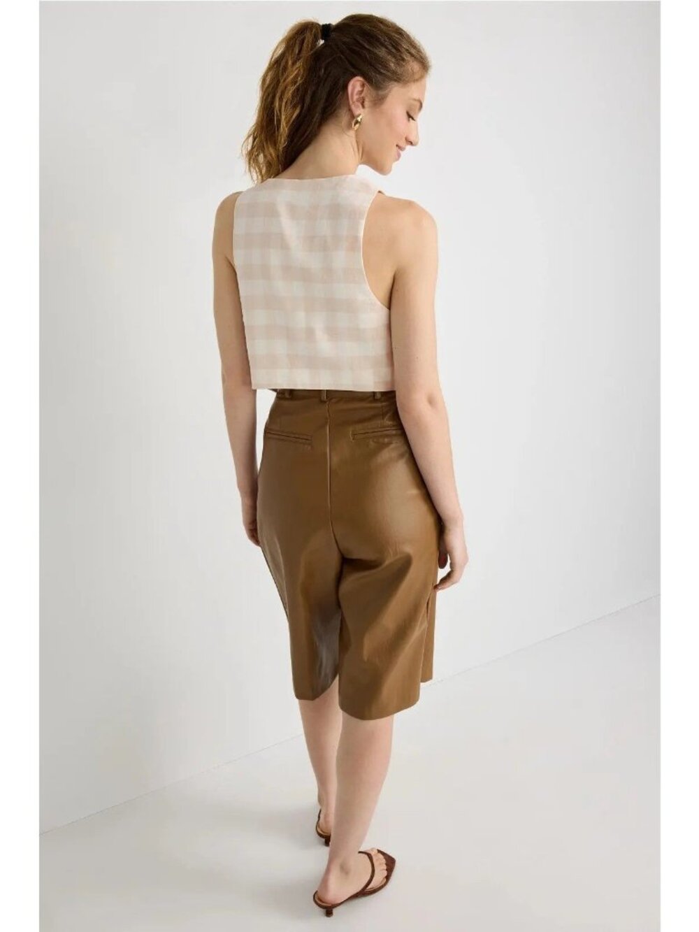 SIMKHAI x RTR Plaid Deb Vest in Beige Medium Womens Sleeveless Tank Top - Picture 3 of 9